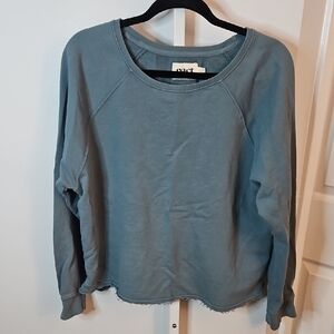 Pact Organic Cotton Essential Raw-Hem Raglan Sweatshirt - Large - Slate Blue